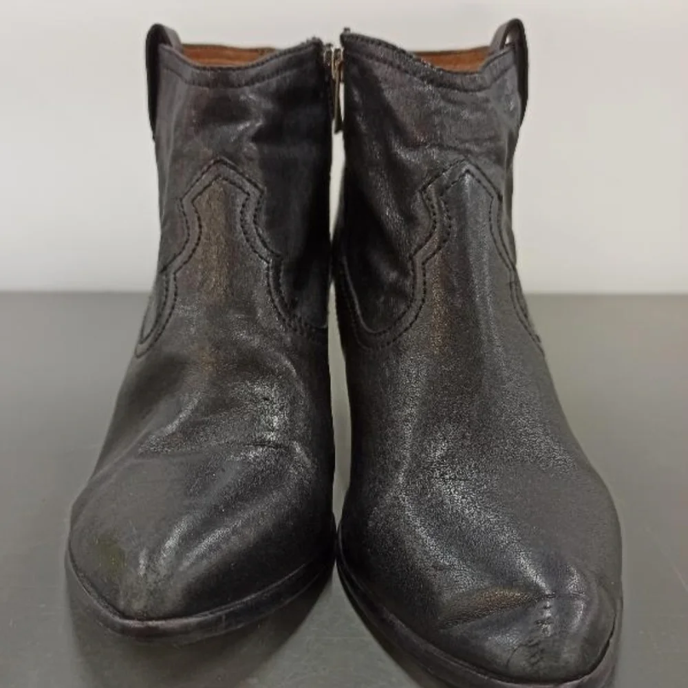 Frye Reina Western Leather Ankle Boots | Stacked Heel 9 - Picture 2 of 7